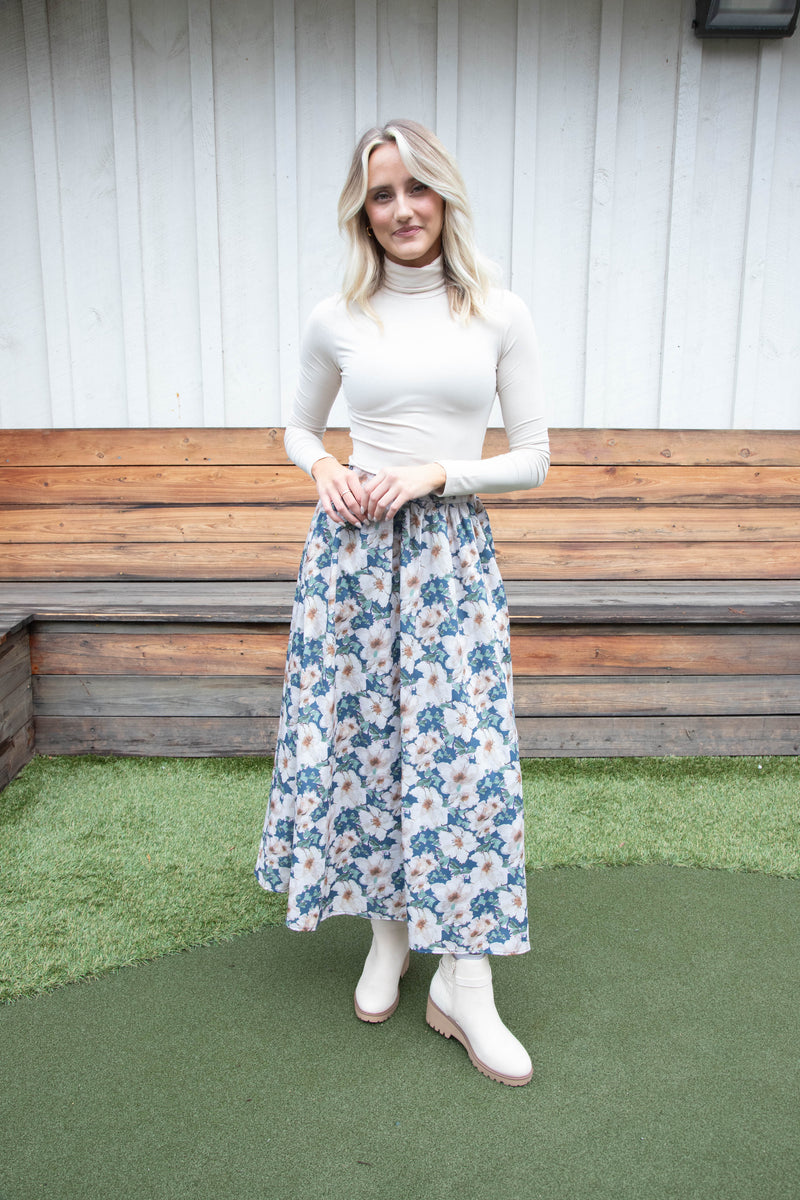 Seren Floral Midi Skirt, Navy Multi