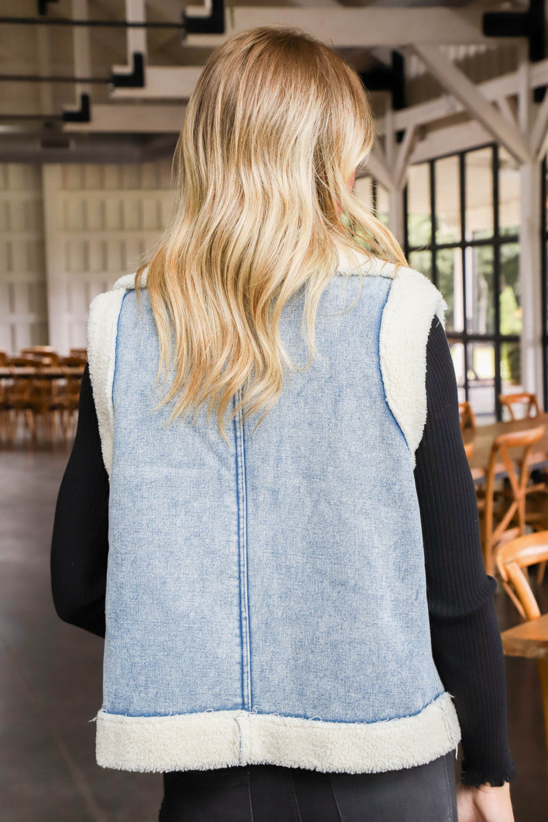 Anne Stone Washed Sherpa Vest, Denim