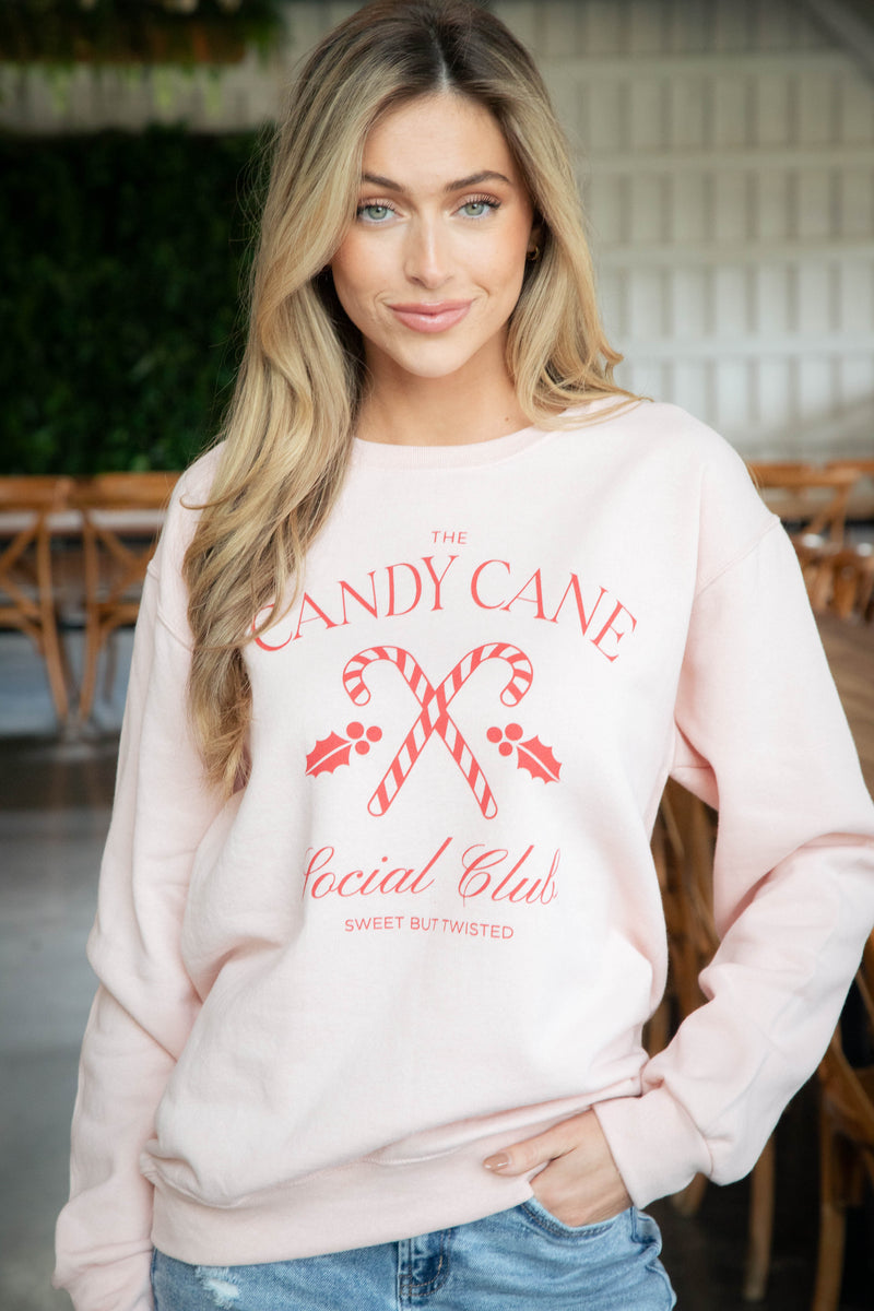 Candy Cane Social Club Sweatshirt, Blush/Red