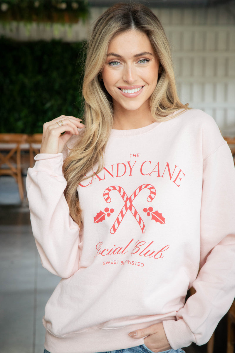 Candy Cane Social Club Sweatshirt, Blush/Red