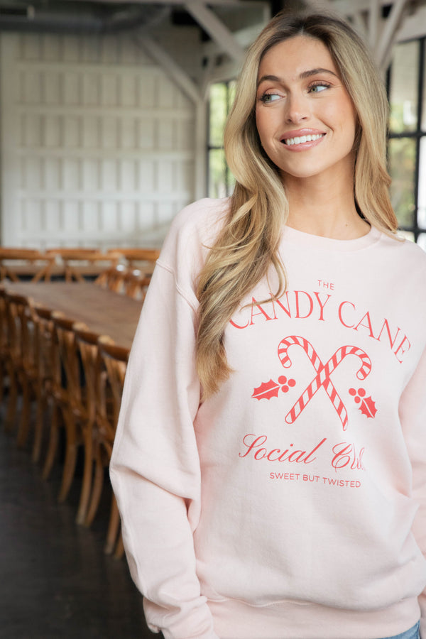 Candy Cane Social Club Sweatshirt, Blush/Red