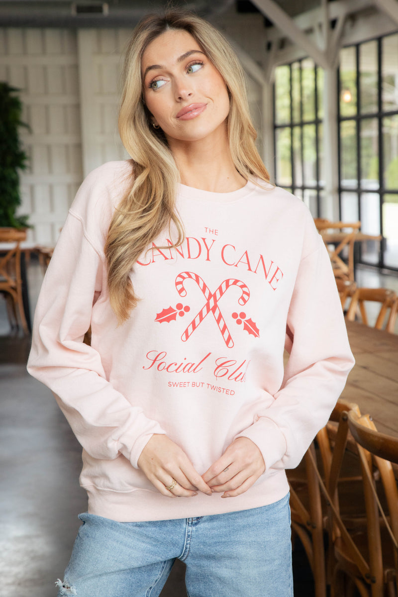 Candy Cane Social Club Sweatshirt, Blush/Red