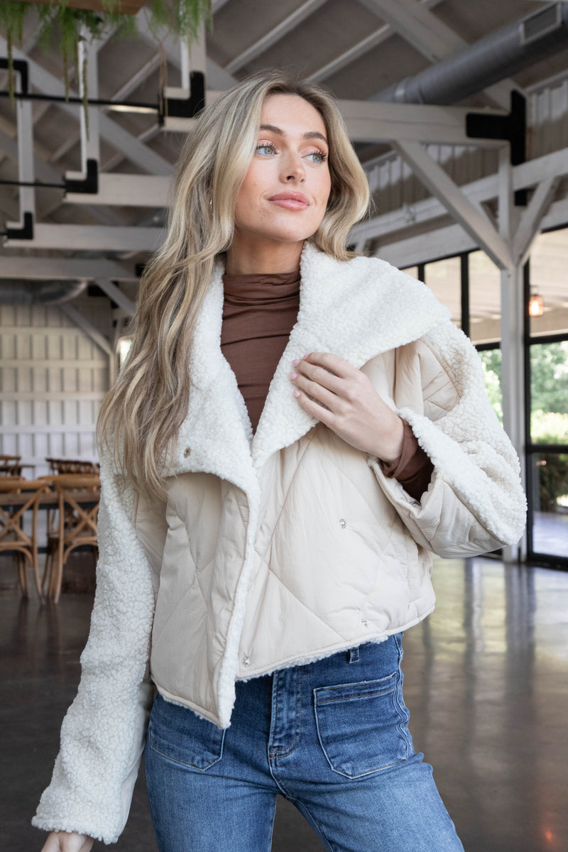 McKayla Quilted Jacket, Light Taupe