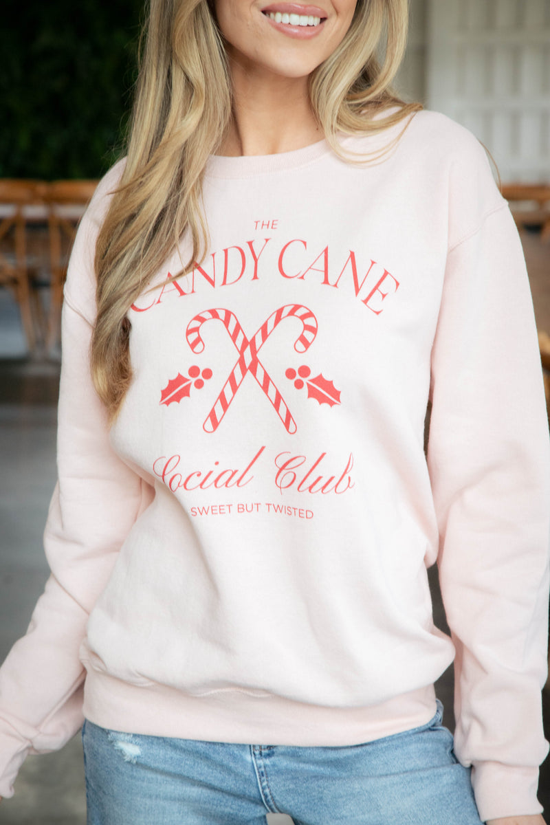 Candy Cane Social Club Sweatshirt, Blush/Red