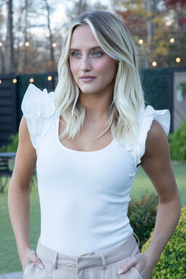 Brynn Ruffle Sleeve Top, White