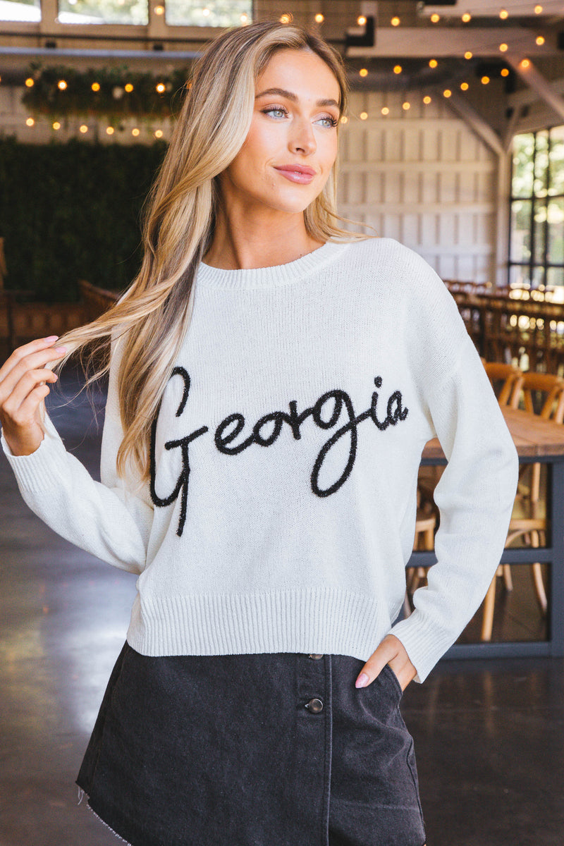 Georgia Script Sweater, White