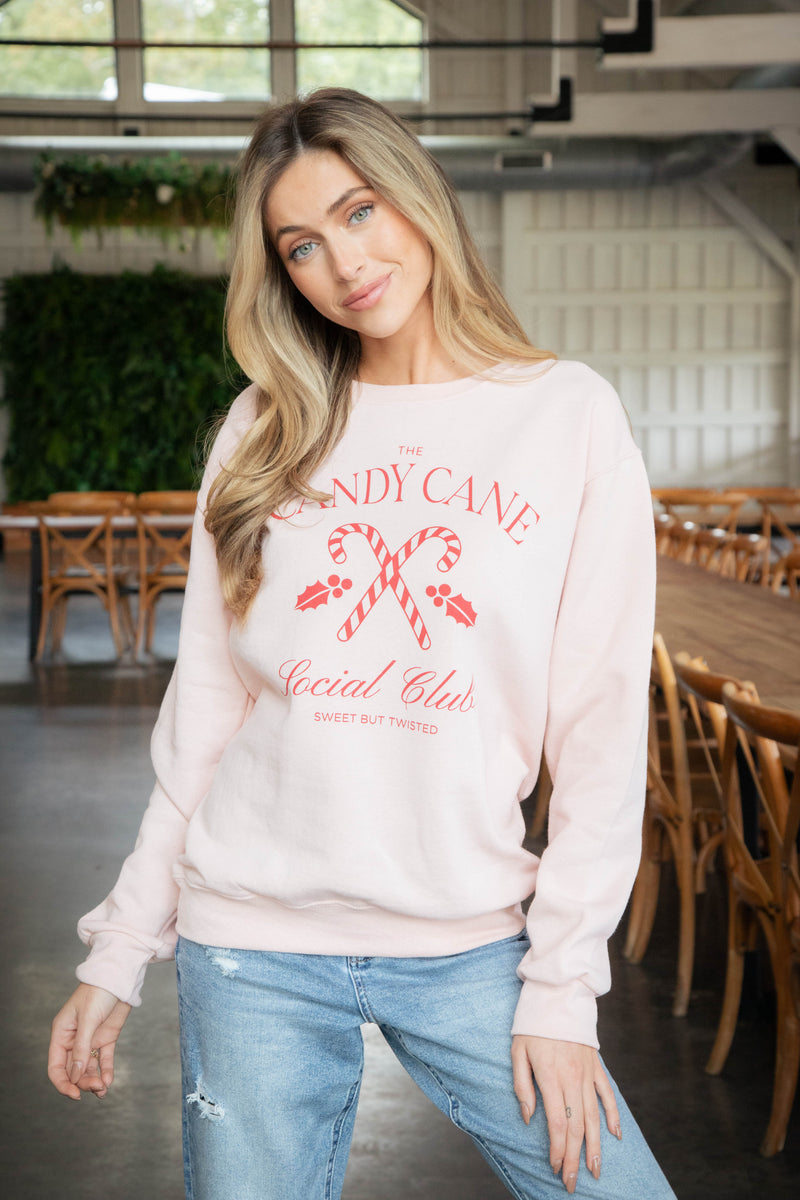 Candy Cane Social Club Sweatshirt, Blush/Red