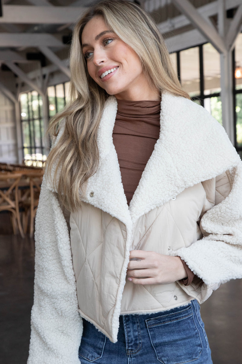 McKayla Quilted Jacket, Light Taupe