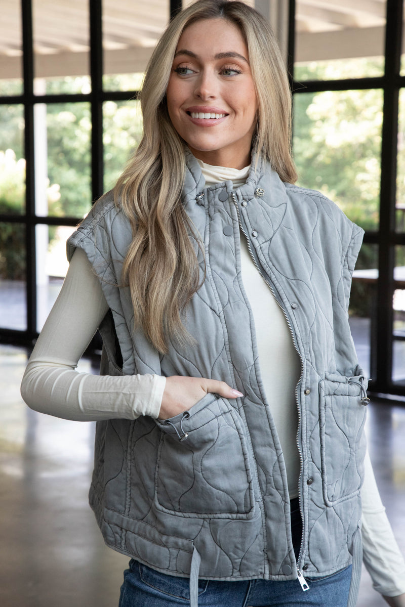 Tamara Sleeveless Vest Jacket, Grey