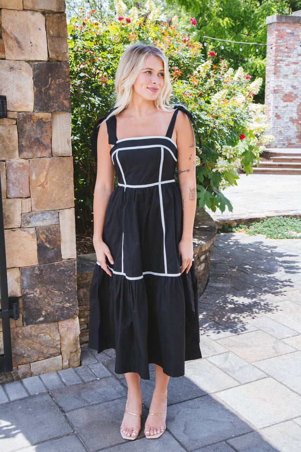Miranda Contrast Detail Midi Dress, Black White