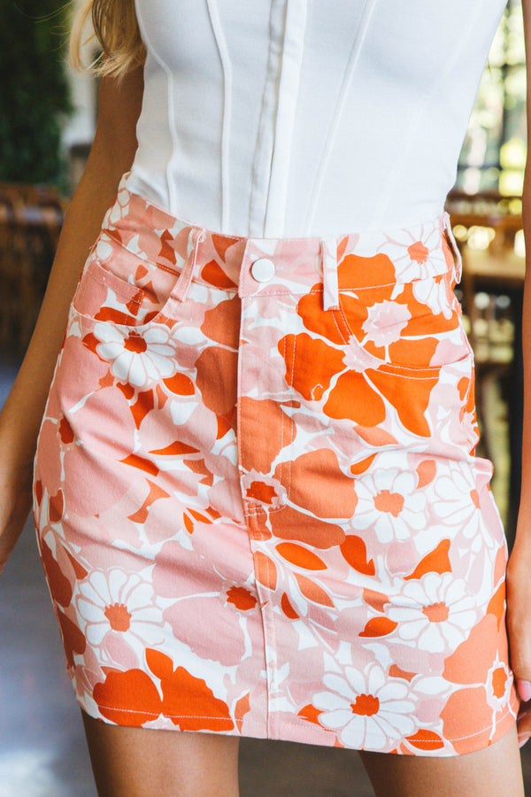 Haven Floral Denim Mini Skirt, Orange Multi