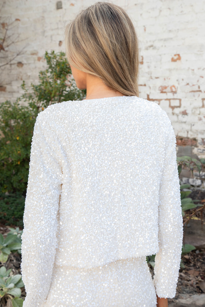 Keona Velvet Sequin Top, Cream/Black