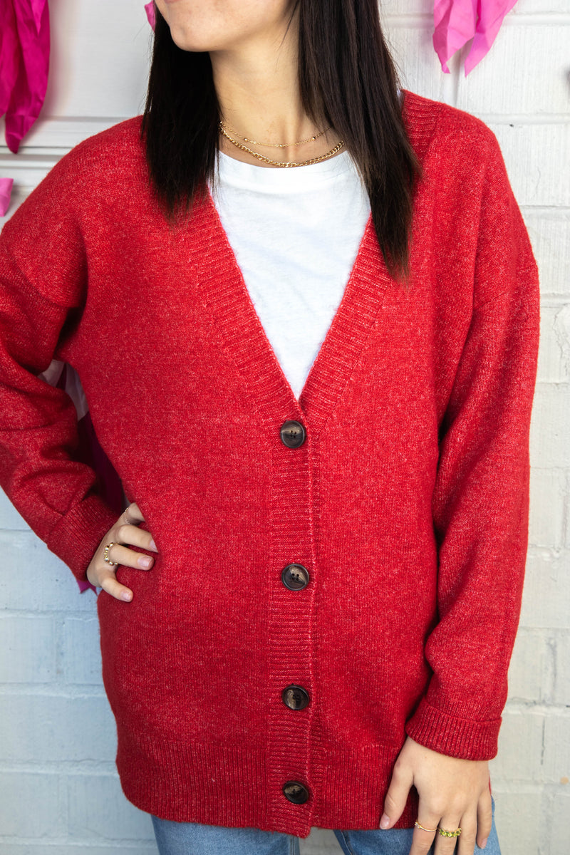 Maddi Oversized Long Cardigan, Red