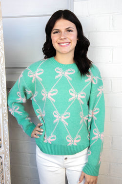 Enola Ribbon Pattern Sweater, Sage Pink