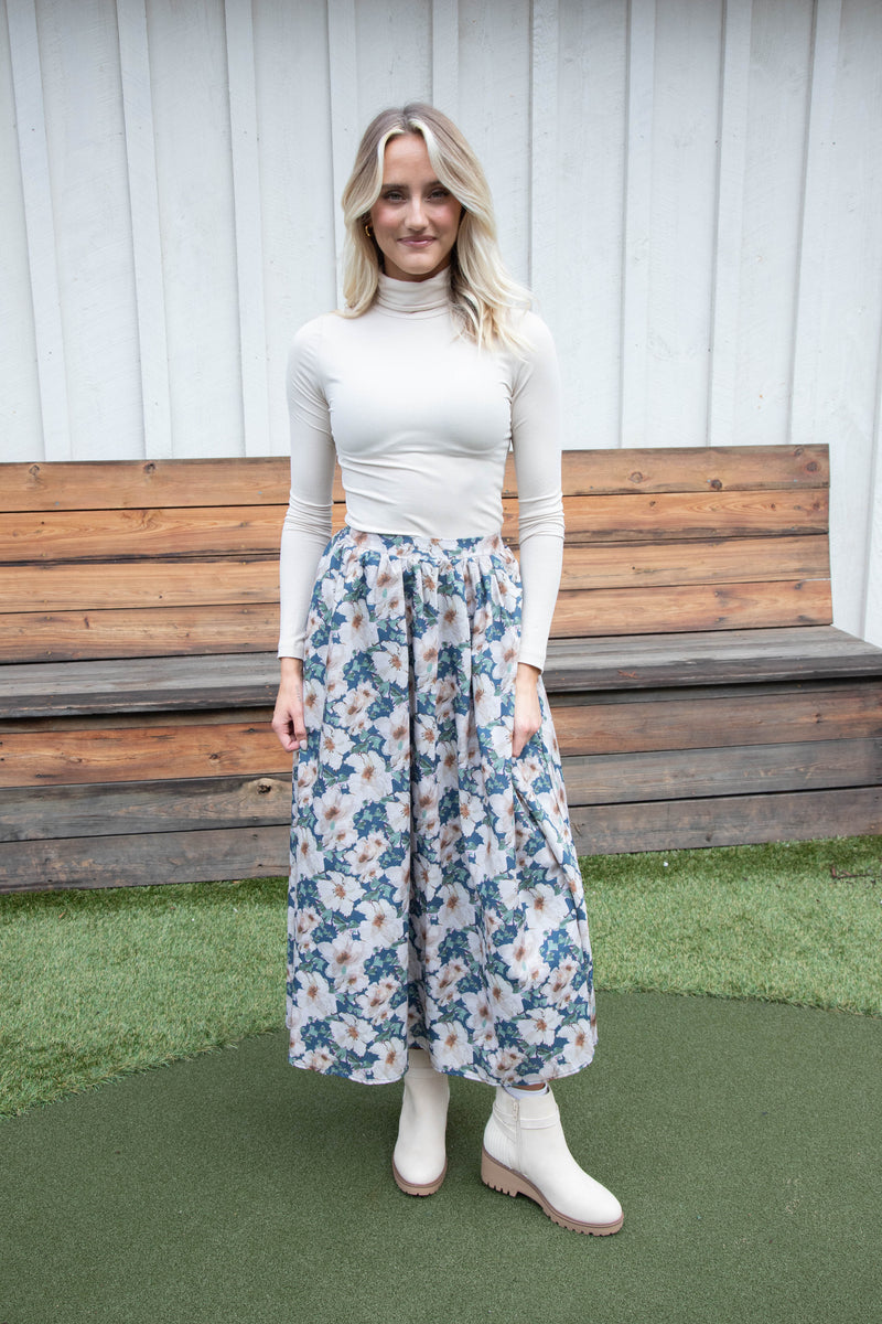 Seren Floral Midi Skirt, Navy Multi