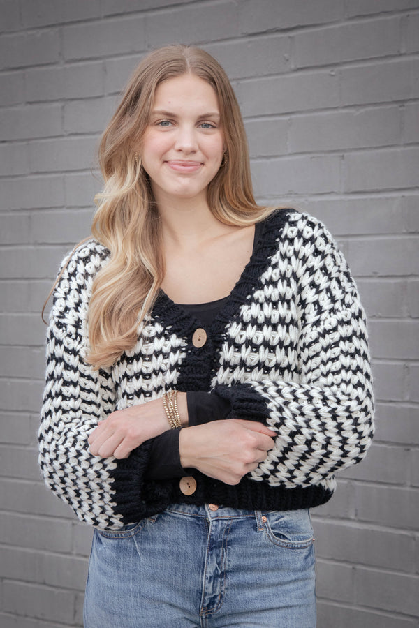 Brea Striped Cardigan, Black/White