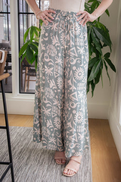 Aubrey Printed Wide Leg Pants, Sage