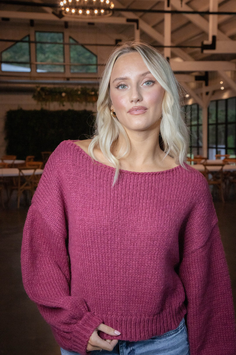 Ziva Boat Neck Cropped Sweater, Rose