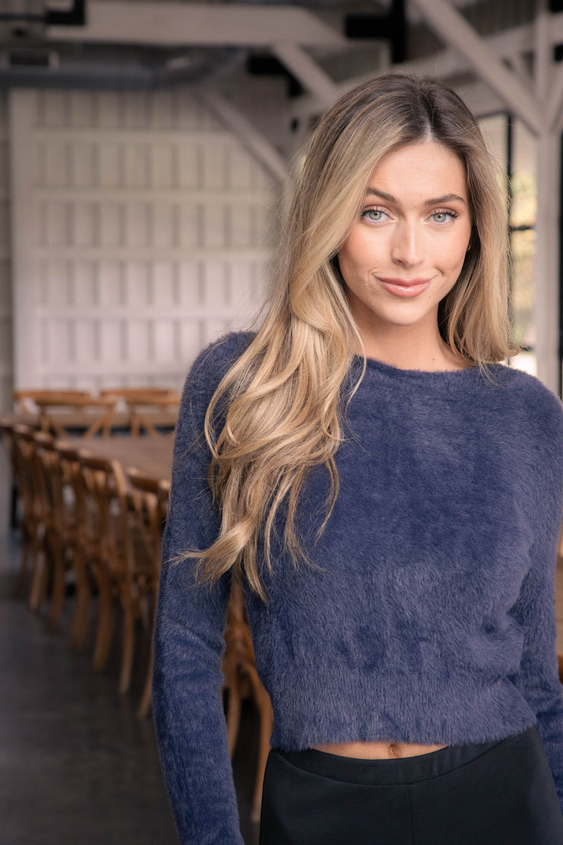 Ari Fuzzy Sweater, Navy | Sadie & Sage