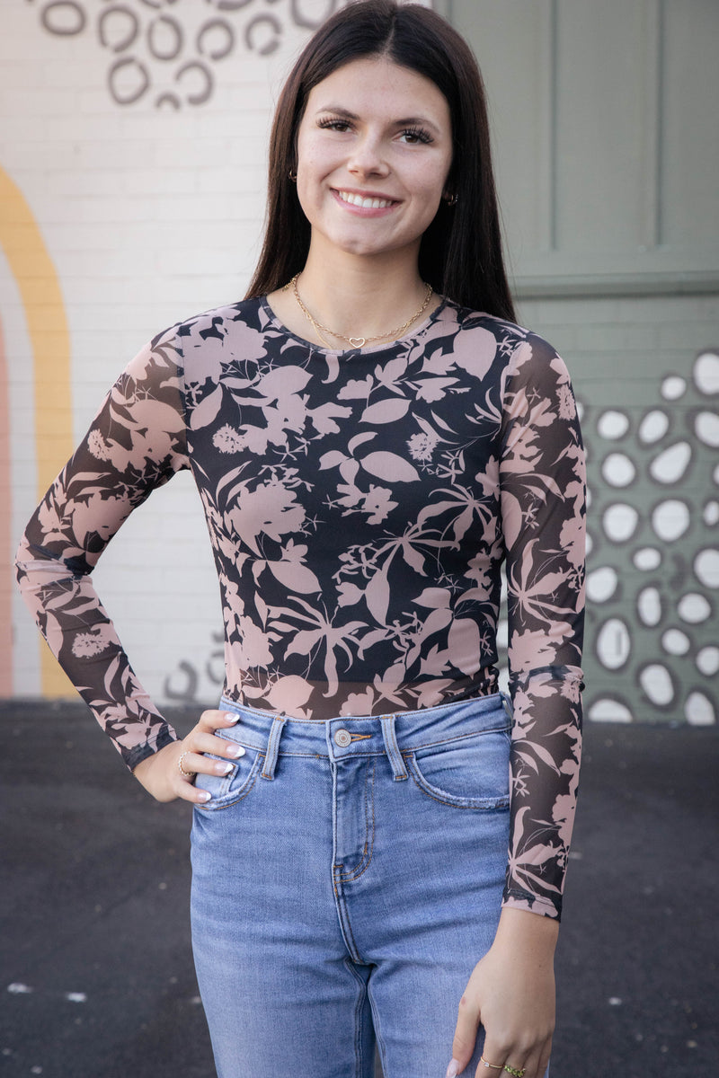 Rejuvenate Floral Mesh Top, Black Multi | Sadie & Sage