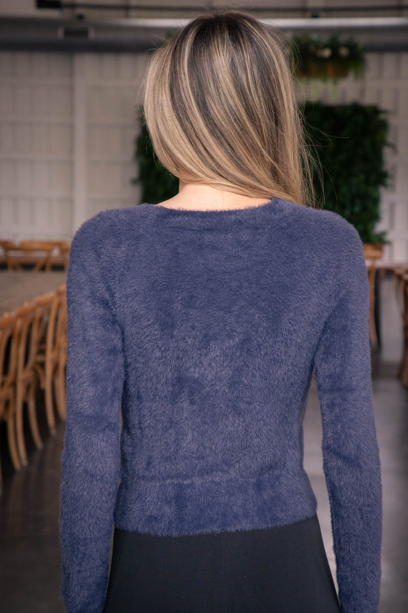 Ari Fuzzy Sweater, Navy | Sadie & Sage