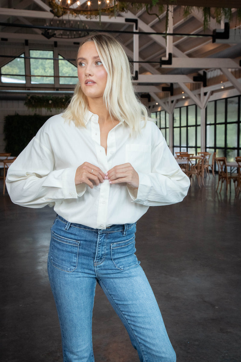 Ciao Textured Shirt, Ivory | Sadie & Sage