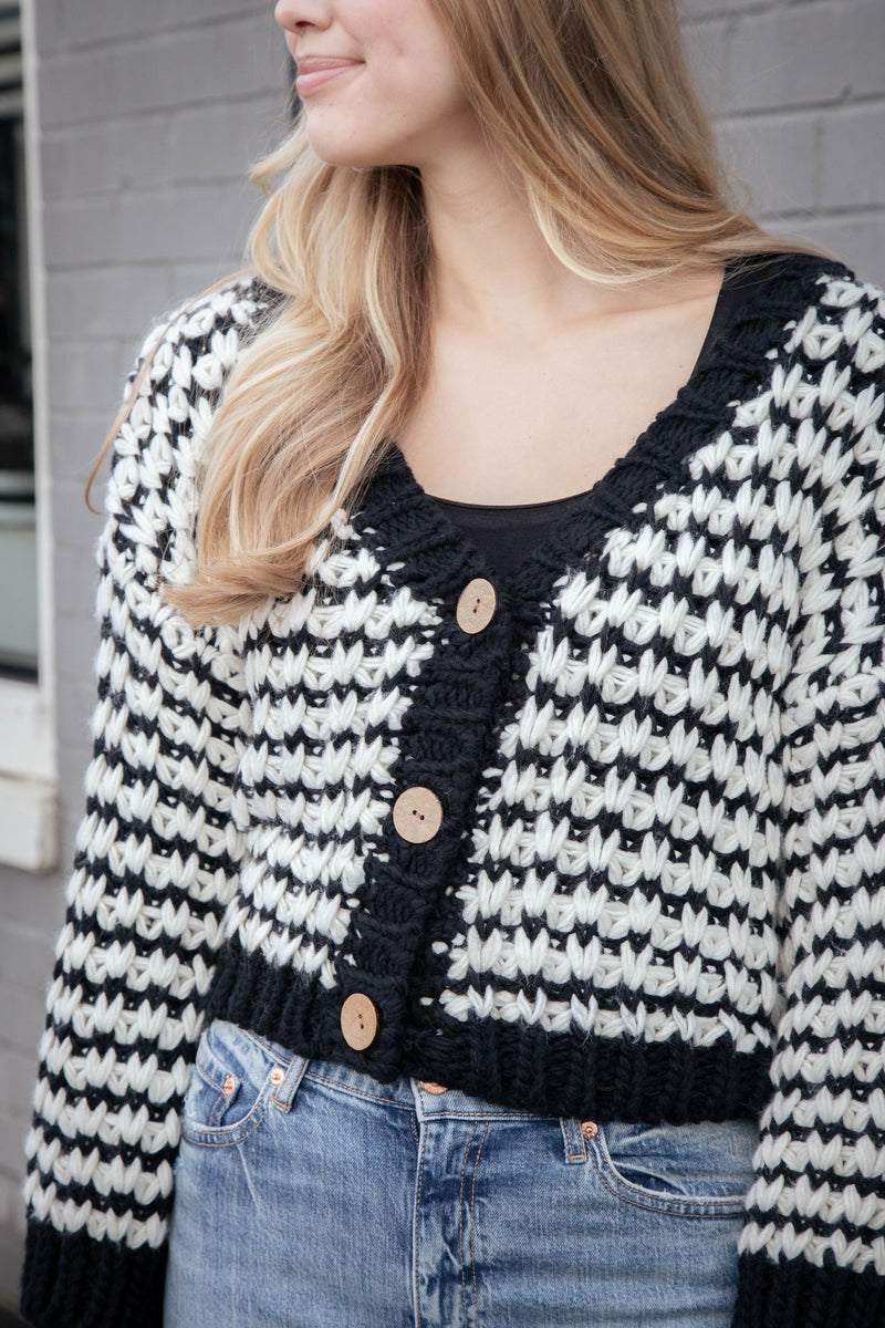 Brea Striped Cardigan, Black/White