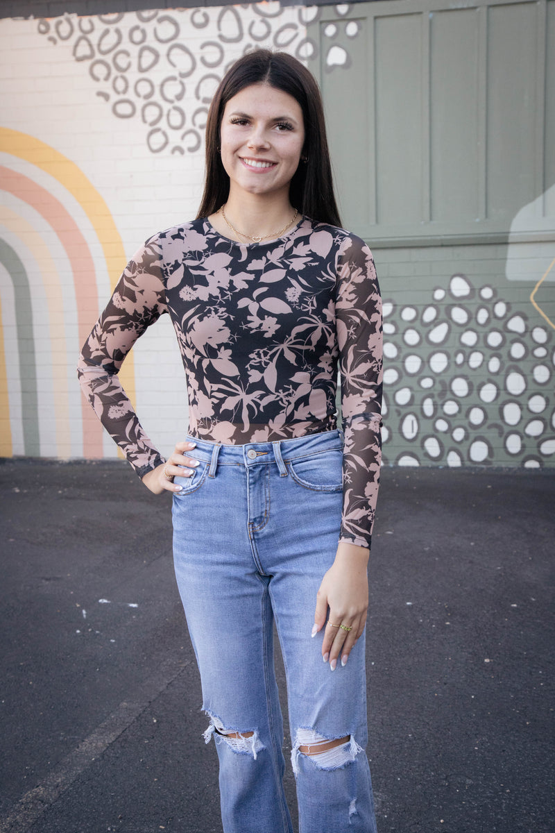 Rejuvenate Floral Mesh Top, Black Multi | Sadie & Sage