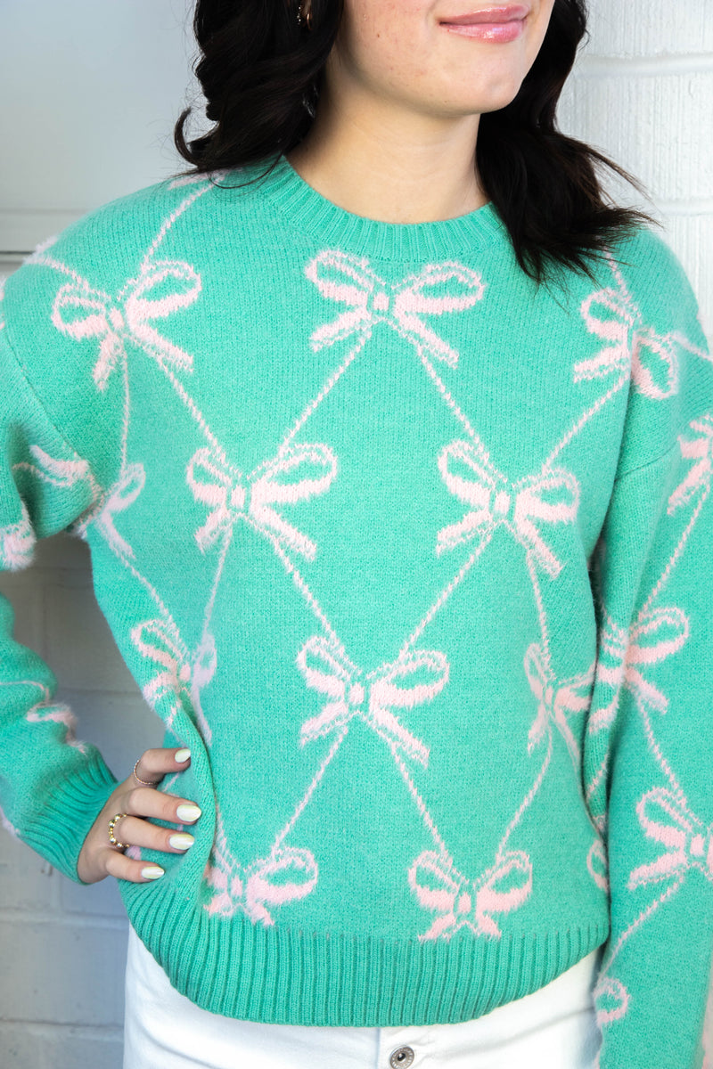 Enola Ribbon Pattern Sweater, Sage Pink