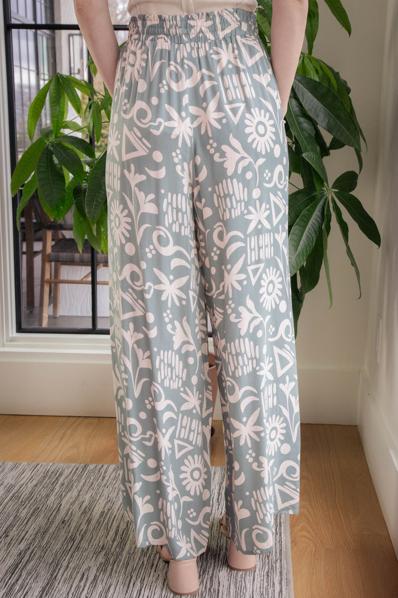 Aubrey Printed Wide Leg Pants, Sage