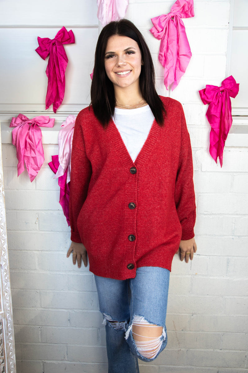 Maddi Oversized Long Cardigan, Red