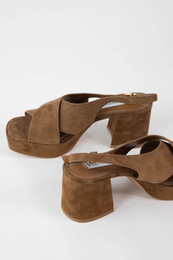 Marino Slingback Cross Band Heel, Chestnut Suede | Steve Madden