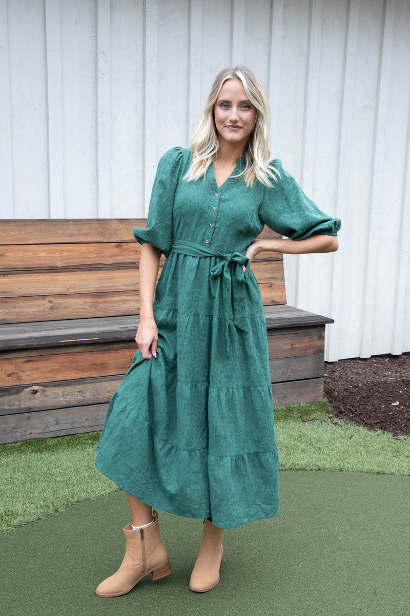 Irelyn Button Neck Maxi Dress, Hunter Green