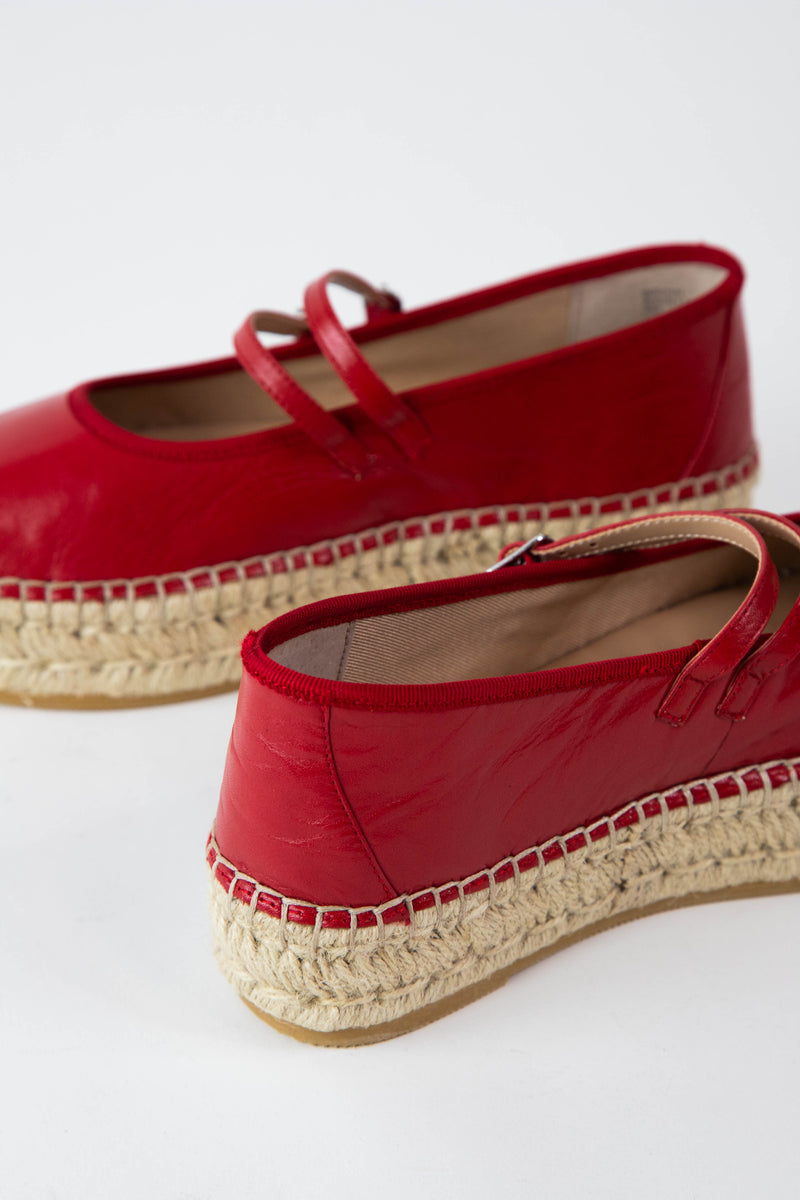 Brinn Espadrille Platform Mary Janes, Red Leather | Steve Madden