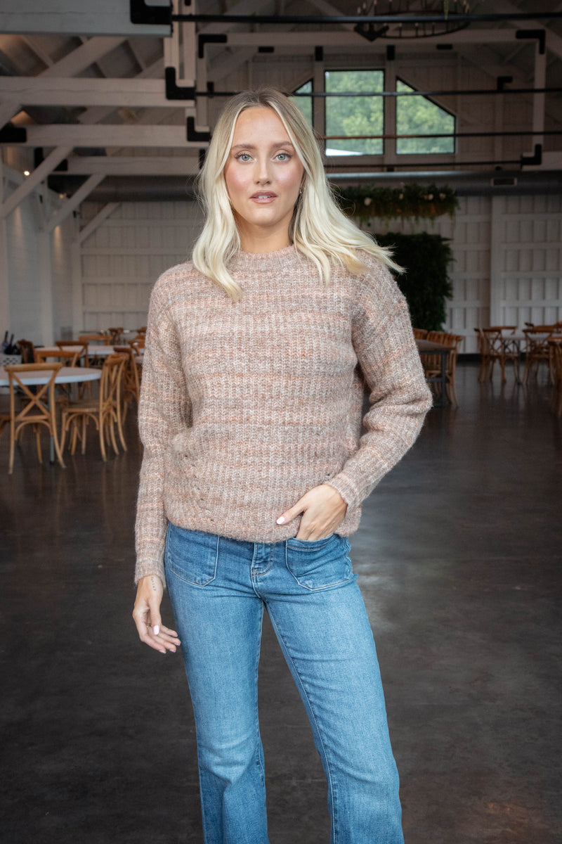 Syla Crew Neck Pullover Sweater, Soft Brown | RD Style