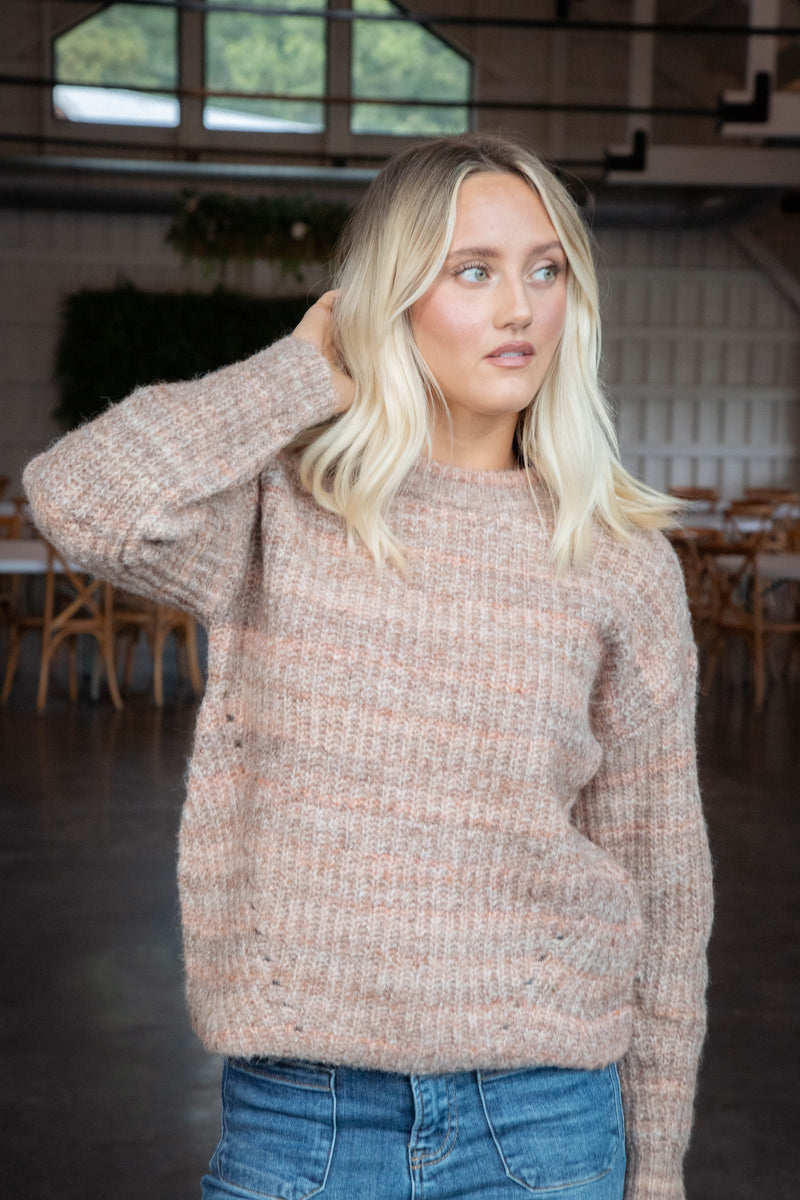 Syla Crew Neck Pullover Sweater, Soft Brown | RD Style