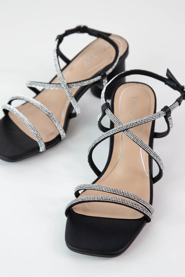 Kind Strappy Rhinestone Heel Sandal, Black