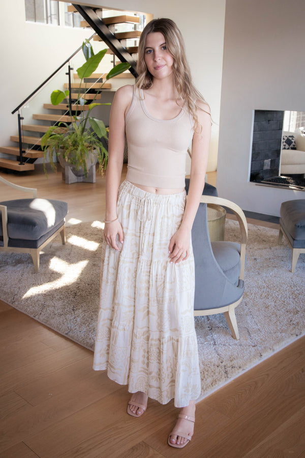 Titania Boho Print Midi Skirt, Ivory