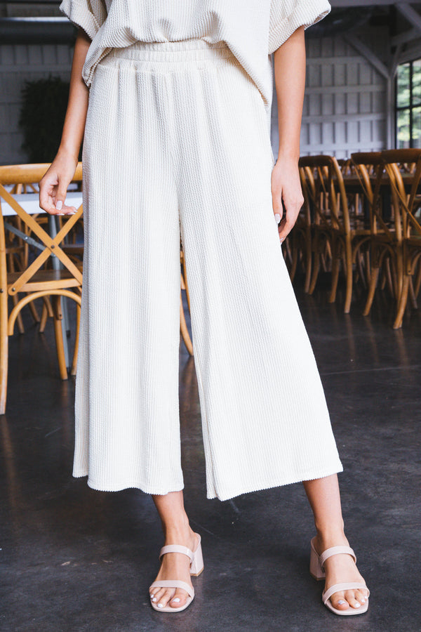 June Wide Leg Capri Pants, Cream