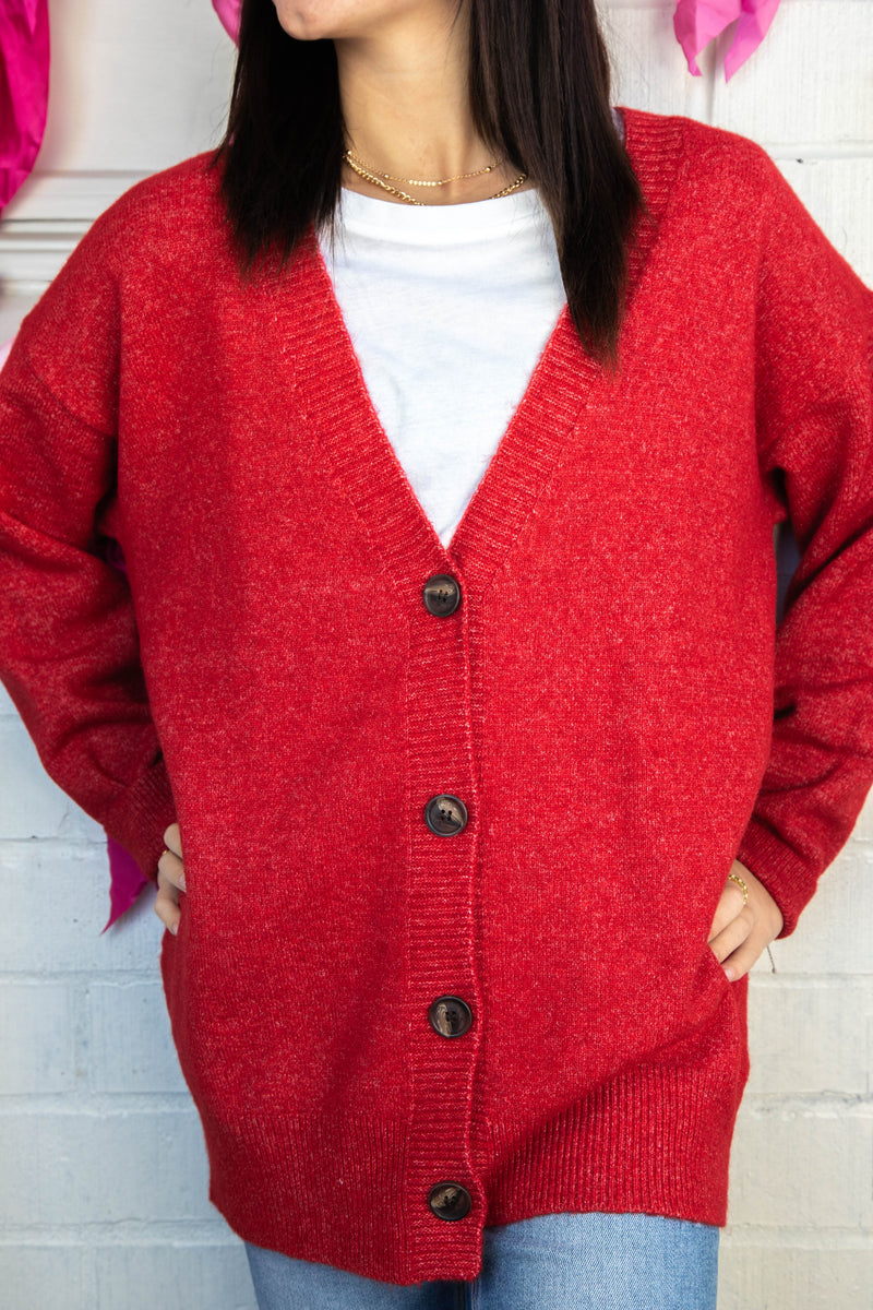 Maddi Oversized Long Cardigan, Red