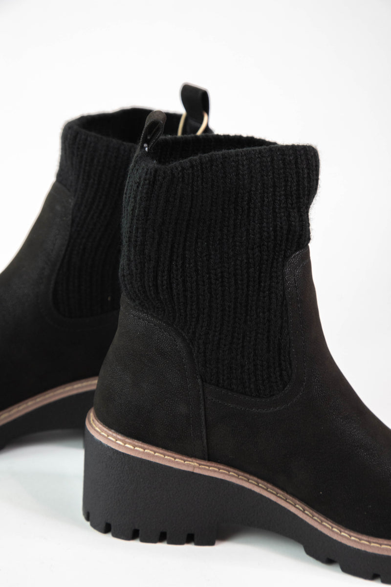 Kara Knit Detail Wedge Boot, Black