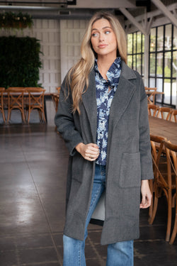 While It Lasts Open Front Coat, Charcoal | Sadie & Sage