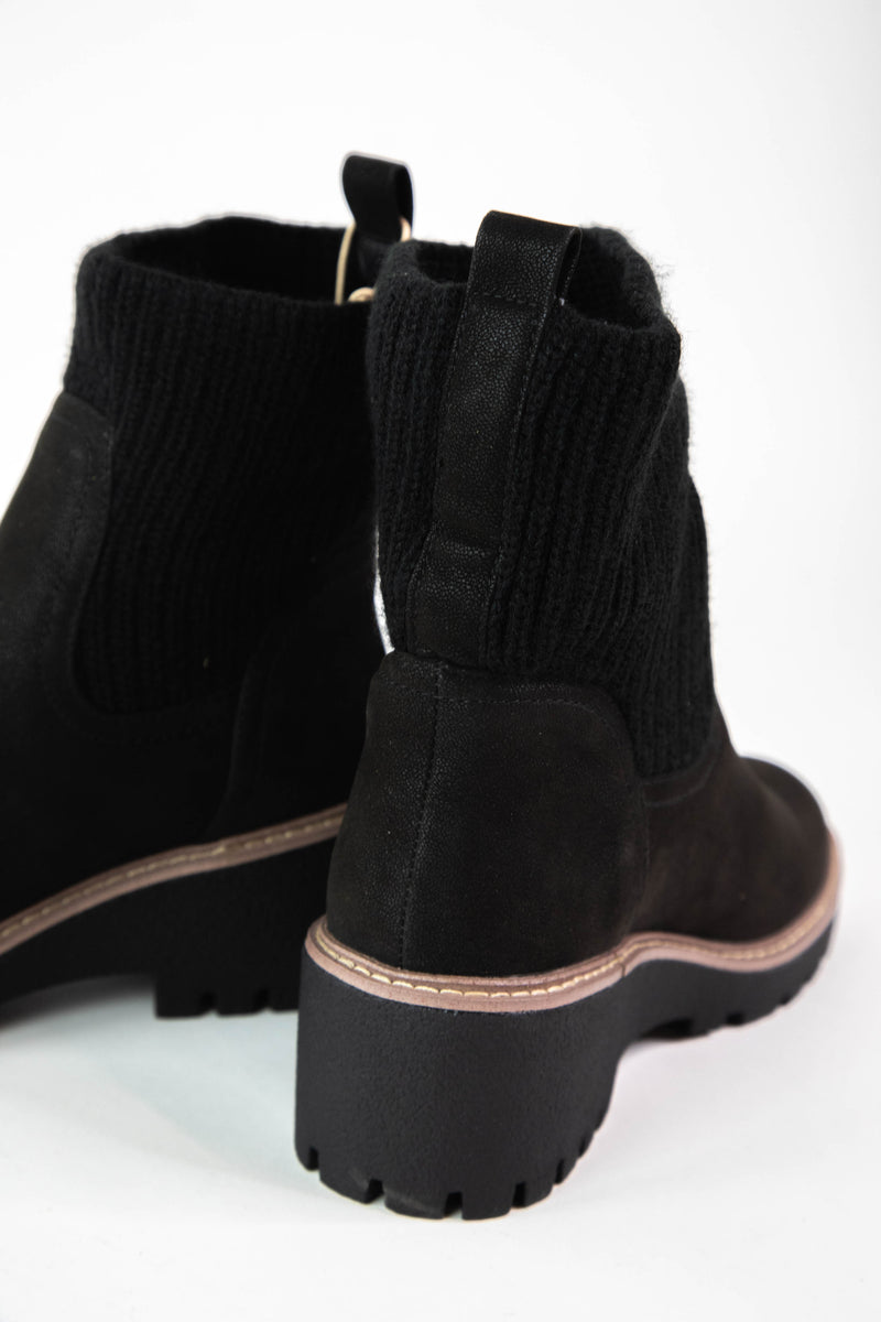 Kara Knit Detail Wedge Boot, Black