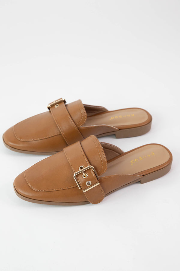 Stakes Side Buckle Mule, Cognac