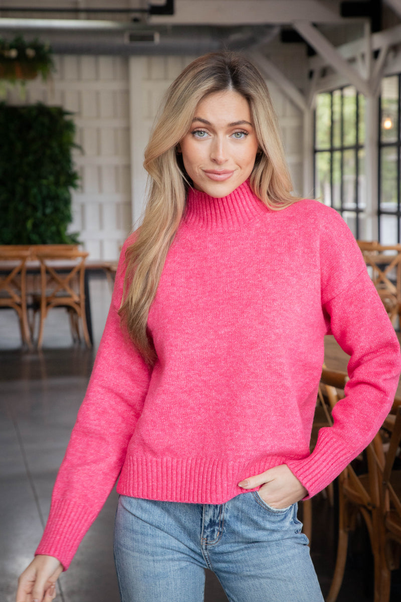 Lani Rib Cuff Sweater, Raspberry