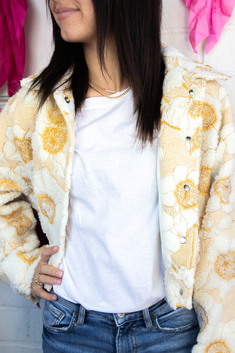 Abigale Sherpa Floral Jacket, Cream/Mustard