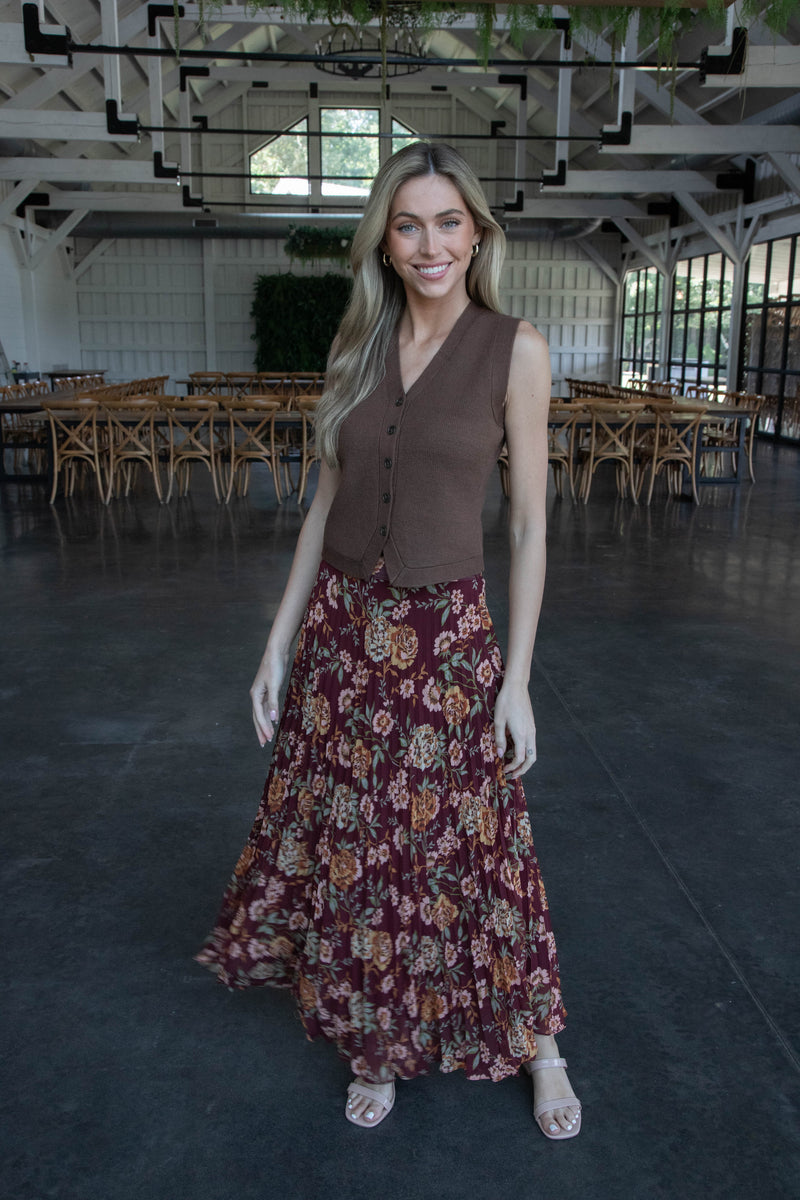 Stevie Button Down Sweater Vest, Brown