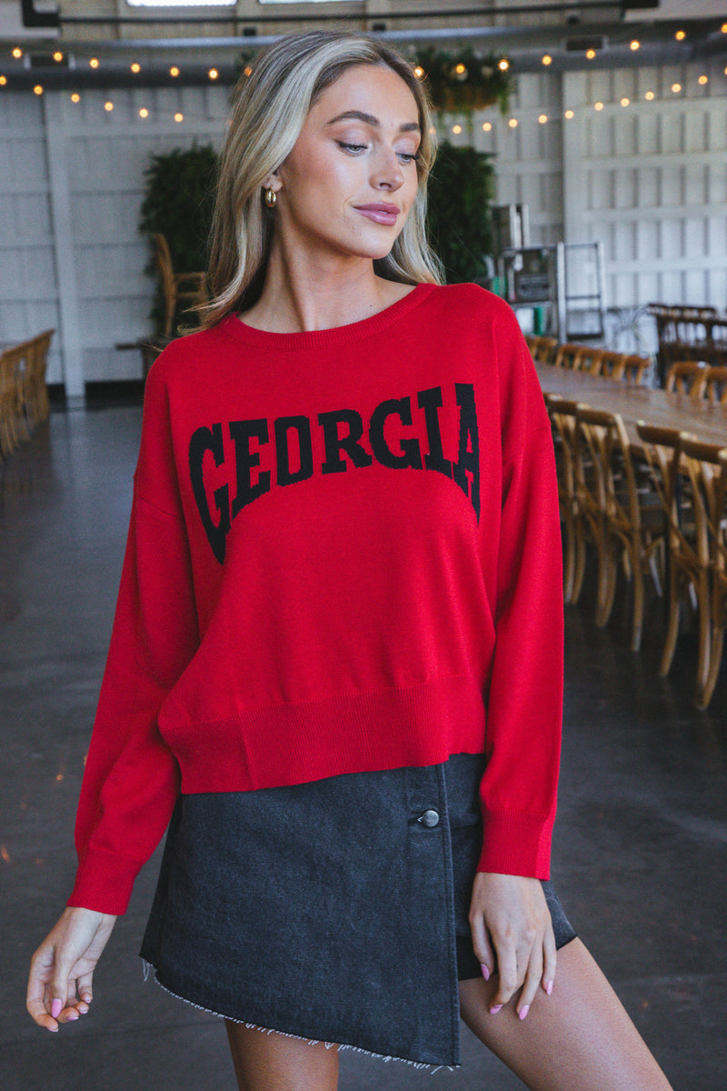 Georgia Long Sleeve Sweater, Red