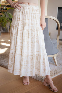 Titania Boho Print Midi Skirt, Ivory