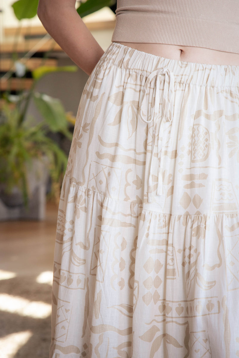 Titania Boho Print Midi Skirt, Ivory